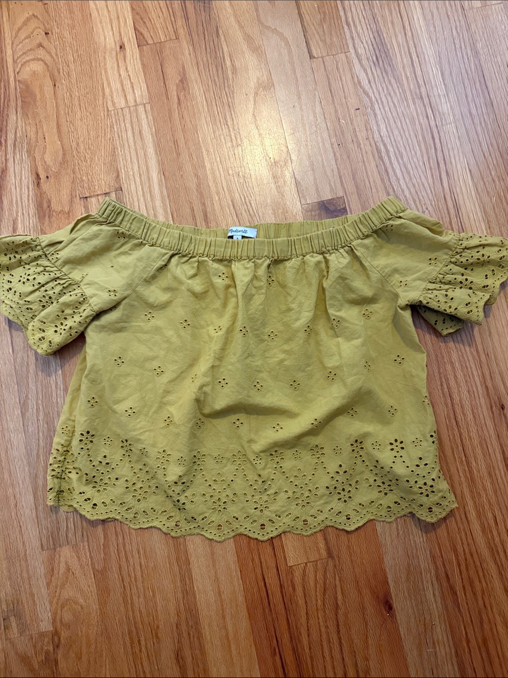 Madewell Mustard Eyelet Off-Shoulder Top